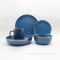 高品質の16個のStoneware Blue Color Gold